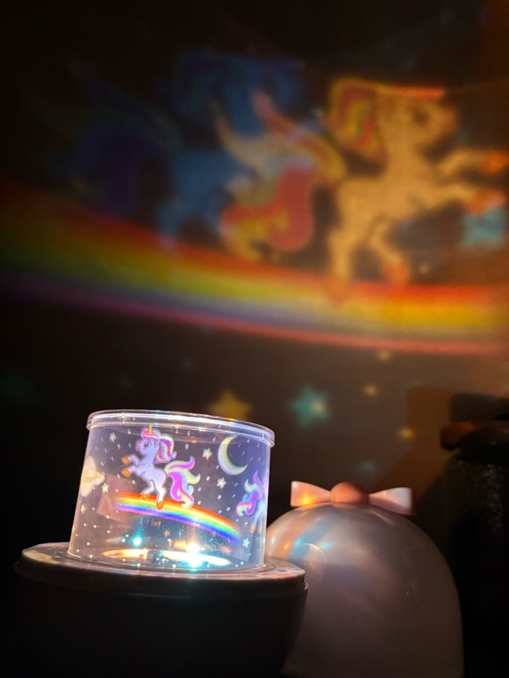 Unicorn Projector Nightlight Soothing Sleep Sounds & Music White w/ Pink Bow - Picture 5 of 7